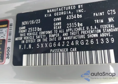 2024 Kia K5 Gt-Line из США, поврежденный, VIN 5XXG64J24RG261339